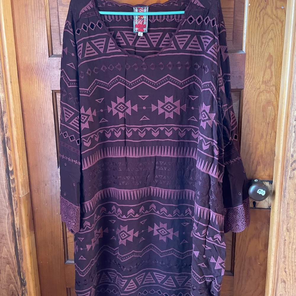 Johnny Was Burgundy and Deep Red Geometric Knit Dress - Picture 3 of 6